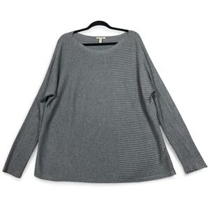 Eileen Fisher Organic Cotton Silk Ribbed Sweater Gray Large